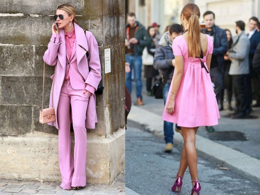 Туфли к розовому костюму. Платье ярко-розовое. Образ с розовыми туфлями. Образ с розовыми лодочками. Туфли под розовый костюм.
